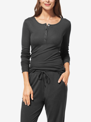 Women's Henley & Short Lounge Set, Charcoal Heather