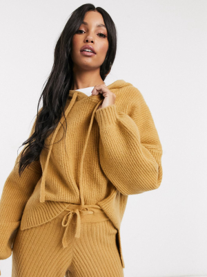 Missguided Two-piece Knitted Hoodie In Camel