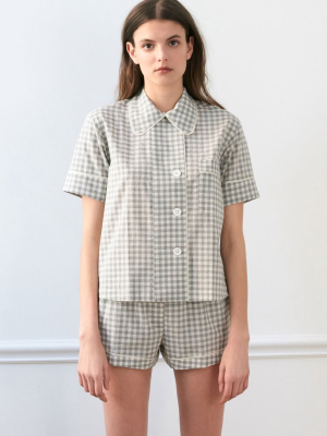 Shelby Pajama Top Fog Gingham