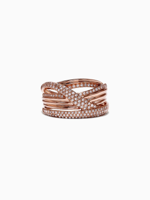 Effy Pave Rose 14k Rose Gold Diamond Crossover Ring, 0.59 Tcw