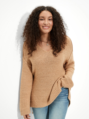 Ae Oversized Textured V-neck Sweater