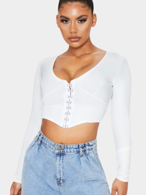 White Scuba Hook And Eye Pointed Hem Crop Top