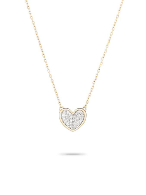 Tiny Pavé Folded Heart Necklace