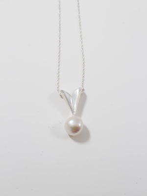 Petite Folded Heart & Pearl Pendant - Silver