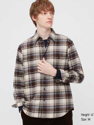 Men Flannel Checked Long-sleeve Shirt