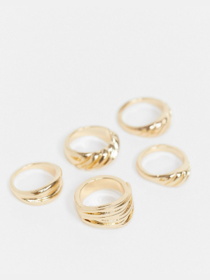 Monki Venice Multipack Rings In Gold