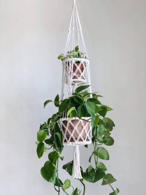 Double Basket Plant Hanger - Cream