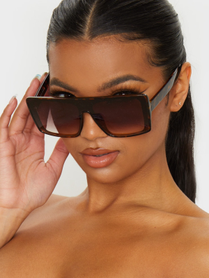 Brown Oversized Flat Top Square Sunglasses