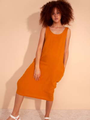 Basic Linen Shift Dress Saffron
