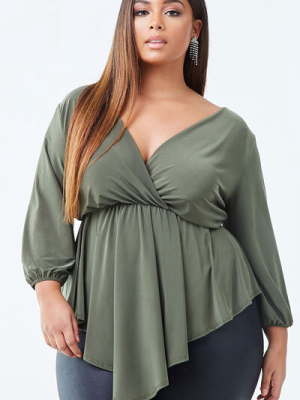 Plus Size Surplice Flounce Top