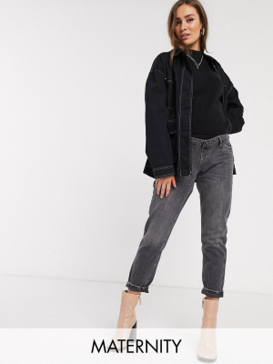 Topshop Maternity Overbump Mom Jeans In Washed Black