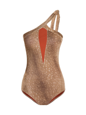 Horse Skin Halterneck Swimsuit With Knot Detail