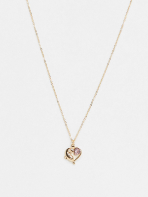 Asos Design Necklace With Dolphin Heart Pendant In Gold Tone
