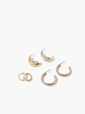 Rhinestone Cutout Hoop Earring Set