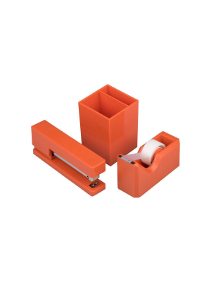 Jam Paper Stapler, Tape Dispenser & Pen Holder Desk Set Orange