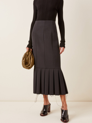 Pleated Wool-crepe Pencil Skirt