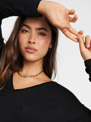 Asos Design Oversized V Neck Batwing Sleeve Top In Black