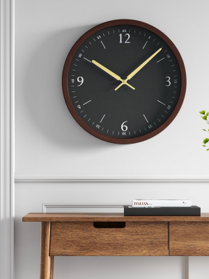 20" Walnut Woodgrain Wall Clock Black - Project 62™