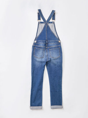 Girls Cuffed Ripped Denim Overalls (kids)