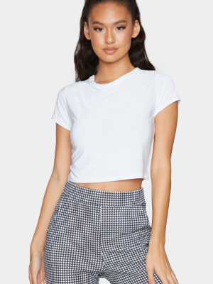 White Slinky Short Sleeve Crop T Shirt