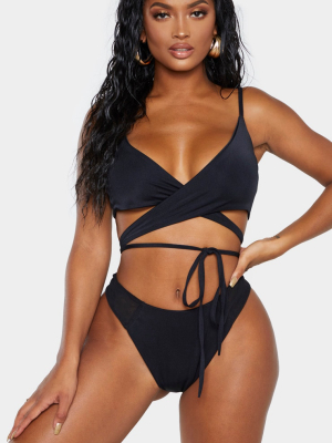 Shape Black Wrap Waist Detail Bikini Top