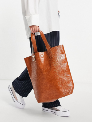 My Accessories London Exclusive Tote Shopper Bag In Brown Croc