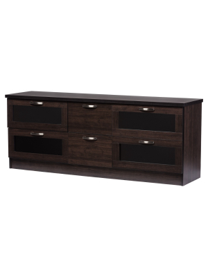 Adelino 63" Wood Tv Cabinet With 4 Glass Doors And 2 Drawers - Dark Brown - Baxton Studio