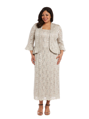 Lace Column Dress With Matching Lace Jacket - Plus