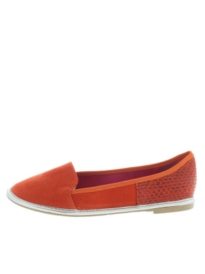 Impulsive Orange Snakeskin Loafer Flat