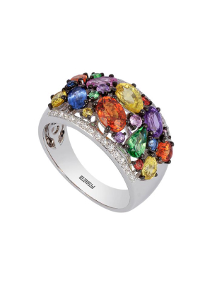 Effy Watercolors 14k White Gold Multi Sapphire & Diamond Ring, 3.39 Tcw