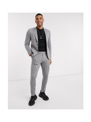 Only & Sons Check Stretch Suit In Gray