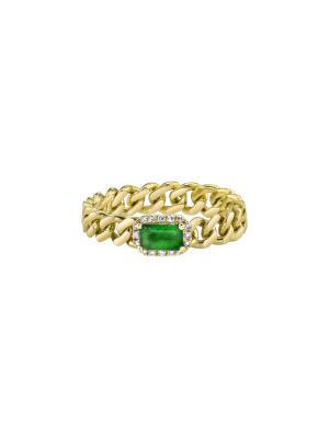 Rectangle Emerald Baby Link Ring - Yellow Gold