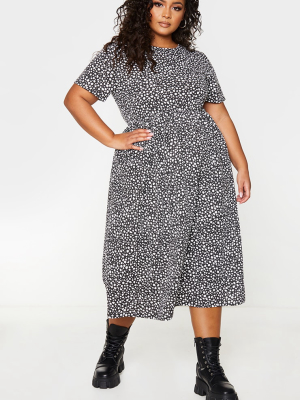 Plus Black Dalmatian Print Short Sleeve Midi...