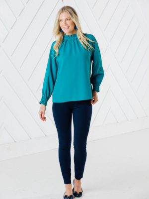 Textured Ruffle Neck Top (two Colors)