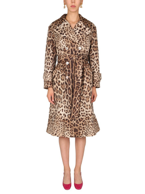 Dolce & Gabbana Leopard Print Double Breasted Trench Coat