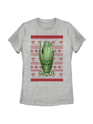 Women's Marvel Ugly Christmas Guardians Of The Galaxy Groot Portrait T-shirt