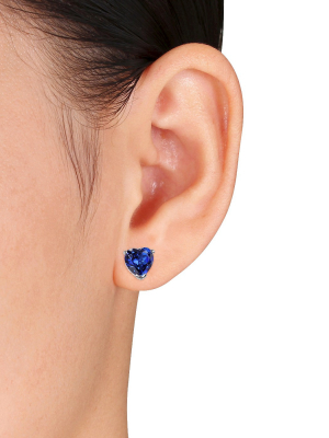 4.52 Ct. T.w. Heart Shaped Blue Sapphire Stud Topaz Earrings In Sterling Silver - Sapphire