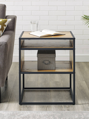 20" Metal And Wood Side Table With Open Shelf - Saracina Home