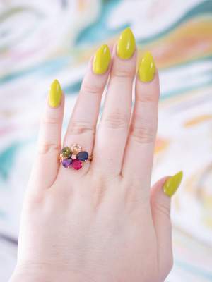 Vintage Colorful Gemstone Flower Statement Ring