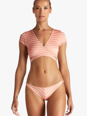 Ballerina Wrap Bikini Top - Ballet Pink Stripe Print