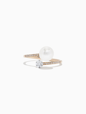 Effy 14k Rose Gold Pearl And Diamond Wrap Ring, 0.13 Tcw