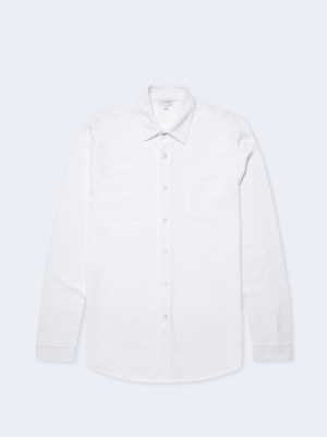 Long Sleeve Pique Button Down Shirt In White