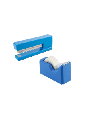 Jam Paper Stapler & Tape Dispenser Desk Set Blue
