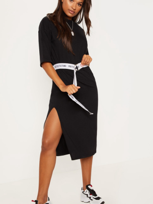 Black Oversized Midi T Shirt Dress