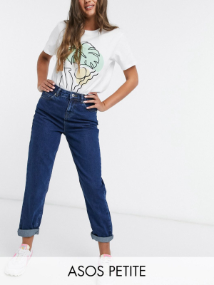 Asos Design Petite High Rise 'original' Mom Jeans In Midwash