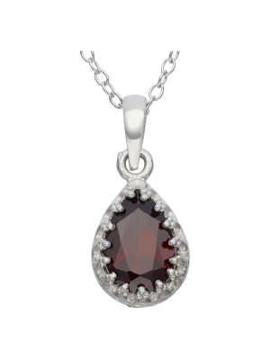 Pear-cut Garnet Crown Pendant In Sterling Silver