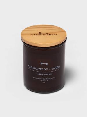 9oz Lidded Amber Glass Jar Crackling Wooden Wick Sandalwood And Smoke Candle - Threshold™