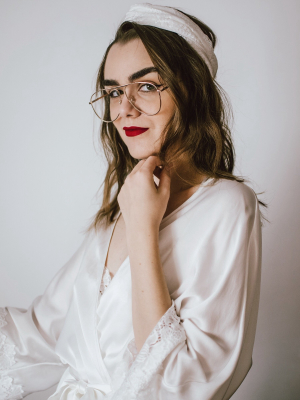 Lace-trimmed Silk Satin Turban-white