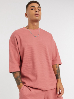 Asos Design Two-piece Oversized Heavyweight Waffle T-shirt In Pink