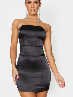 Black Satin Binding Detail Bandeau Bodycon Dress